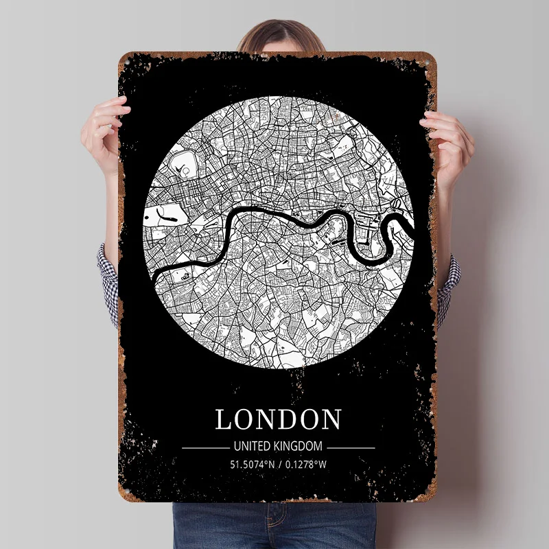 Retro Gaming In London - Londra Şehir Haritası Teneke Levha Posteri