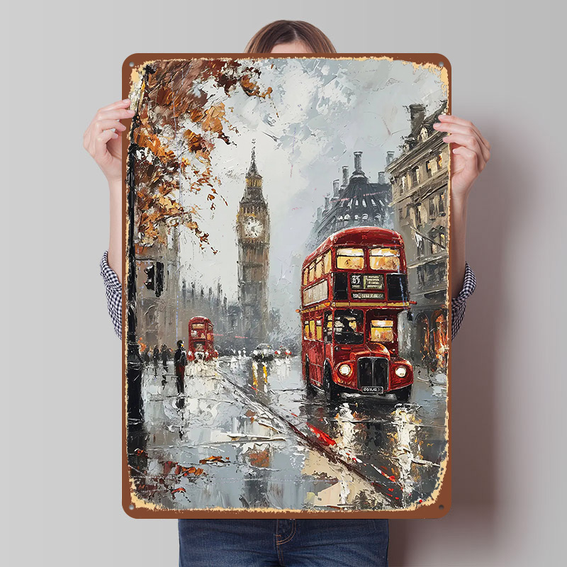 Retro Gaming In London - Londra Otobüsü Charm Metal Poster Özelleştirilmiş