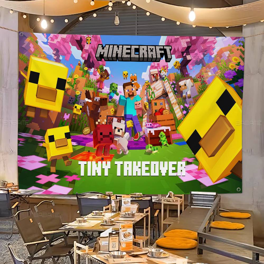 Retro Gaming Banner - Retro Oyun M-Minecraft Renkli Bayrak Duvar